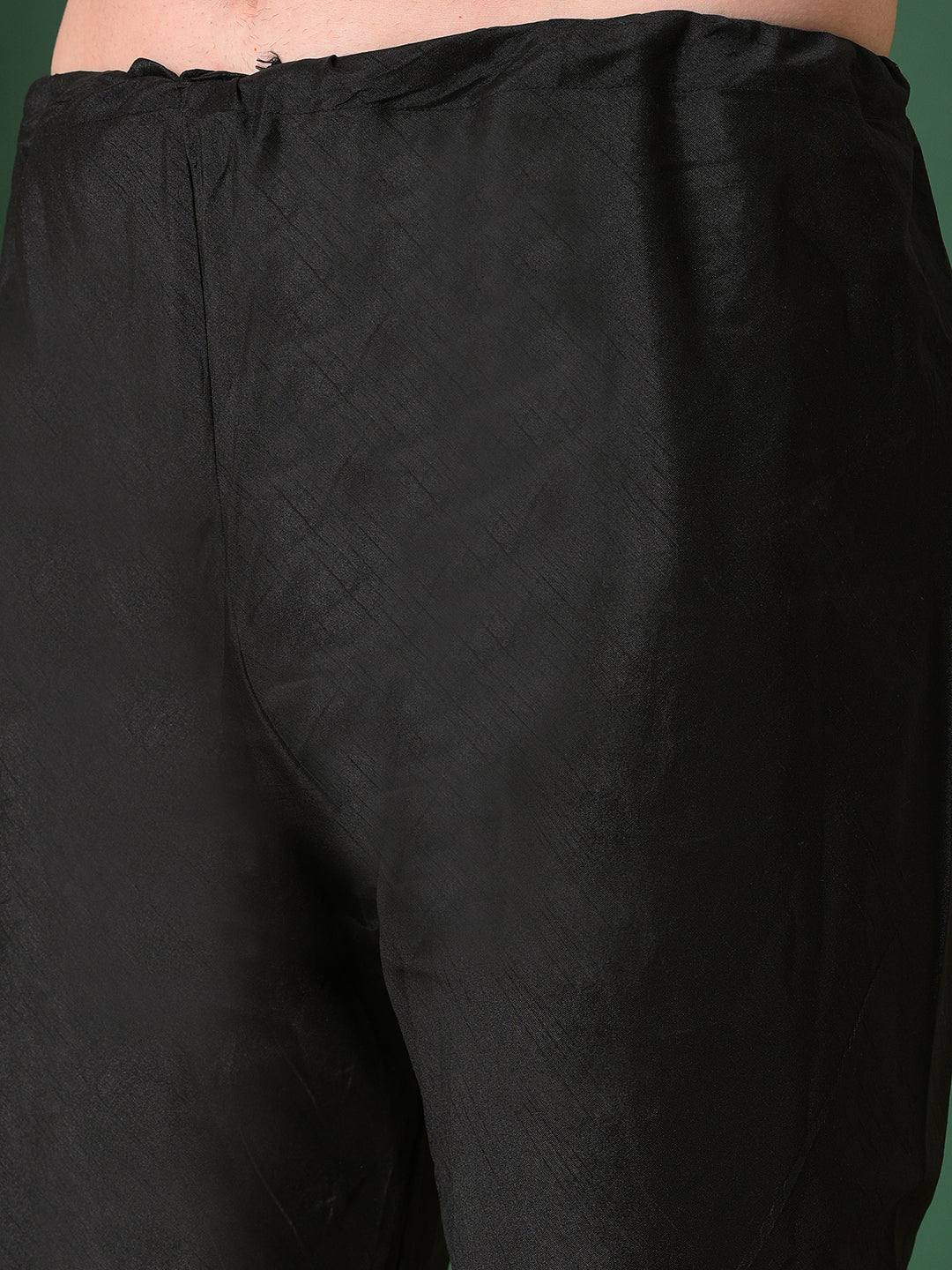Hangup Men's Ethnic Black Long Kurta Pyjama and Nehru Jacket Set