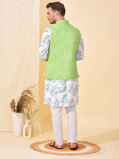 Hangup Men's Ethnic Parrot Long Kurta Pyjama and Nehru Jacket Set