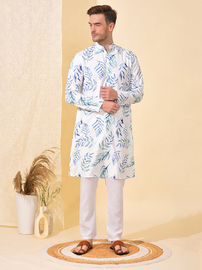 Hangup Men's Ethnic Parrot Long Kurta Pyjama and Nehru Jacket Set