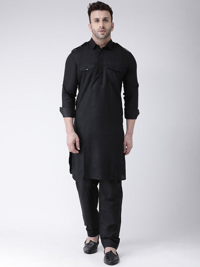 Hangup Men's Regular Fit Solid Cotton Pathani Set