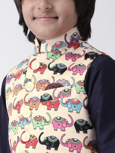 Hangup Kids/Boy Festive Printed 3Pc Kurta Pyjama and Waistcoat