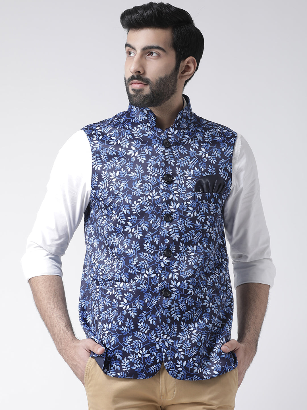 Hangup Men's Print Blend Formal Nehru Jacket