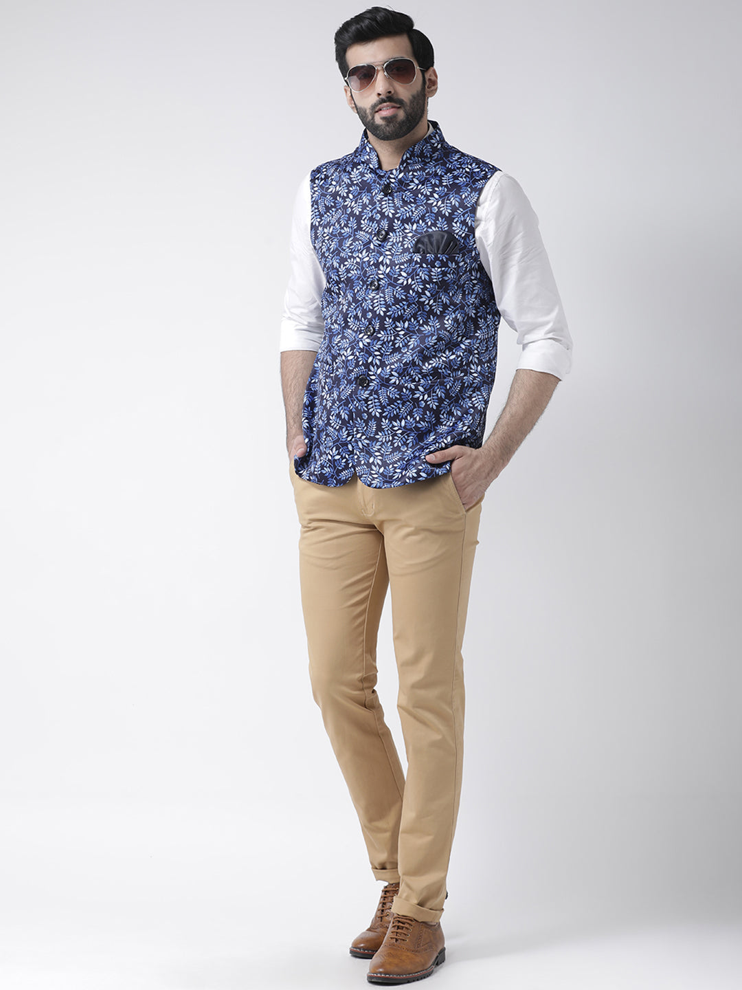 Hangup Men's Print Blend Formal Nehru Jacket