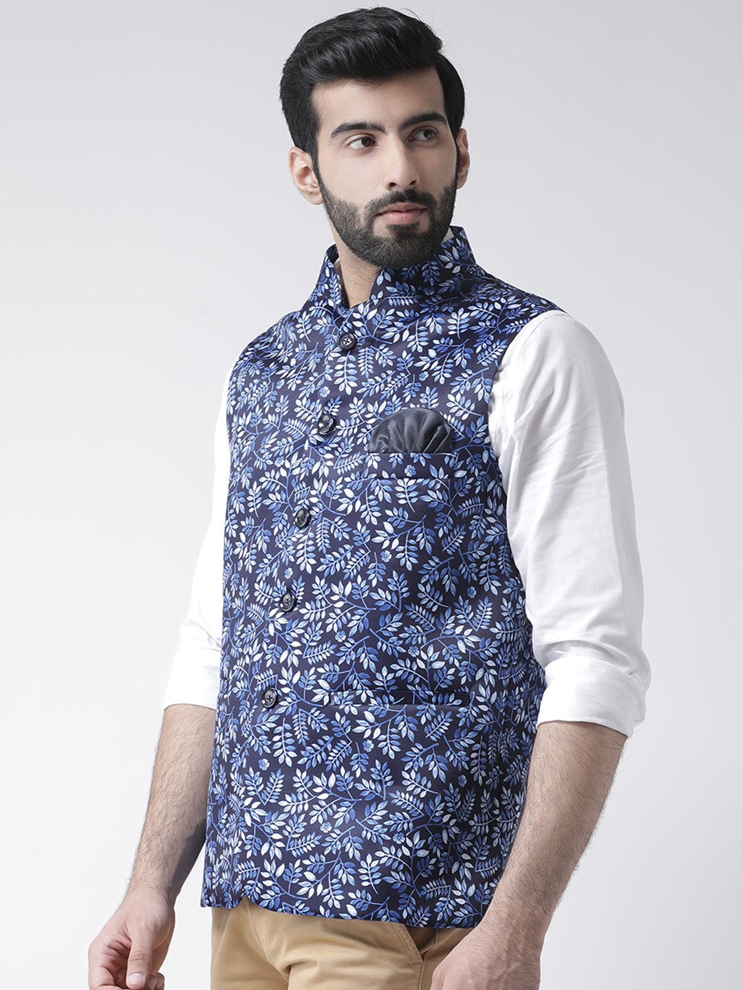 Hangup Men's Print Blend Formal Nehru Jacket