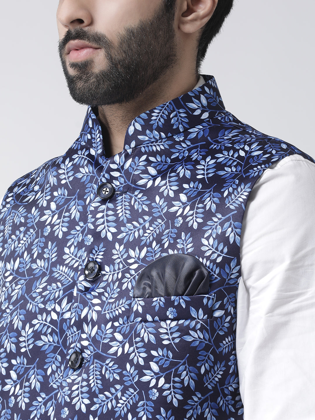 Hangup Men's Print Blend Formal Nehru Jacket