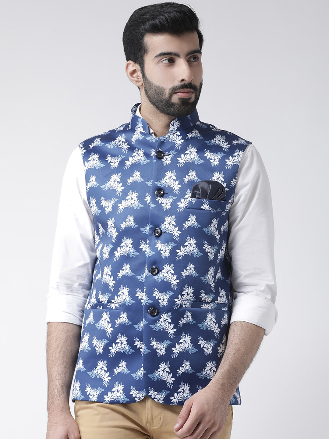 Hangup Men's Print Blend Formal Nehru Jacket