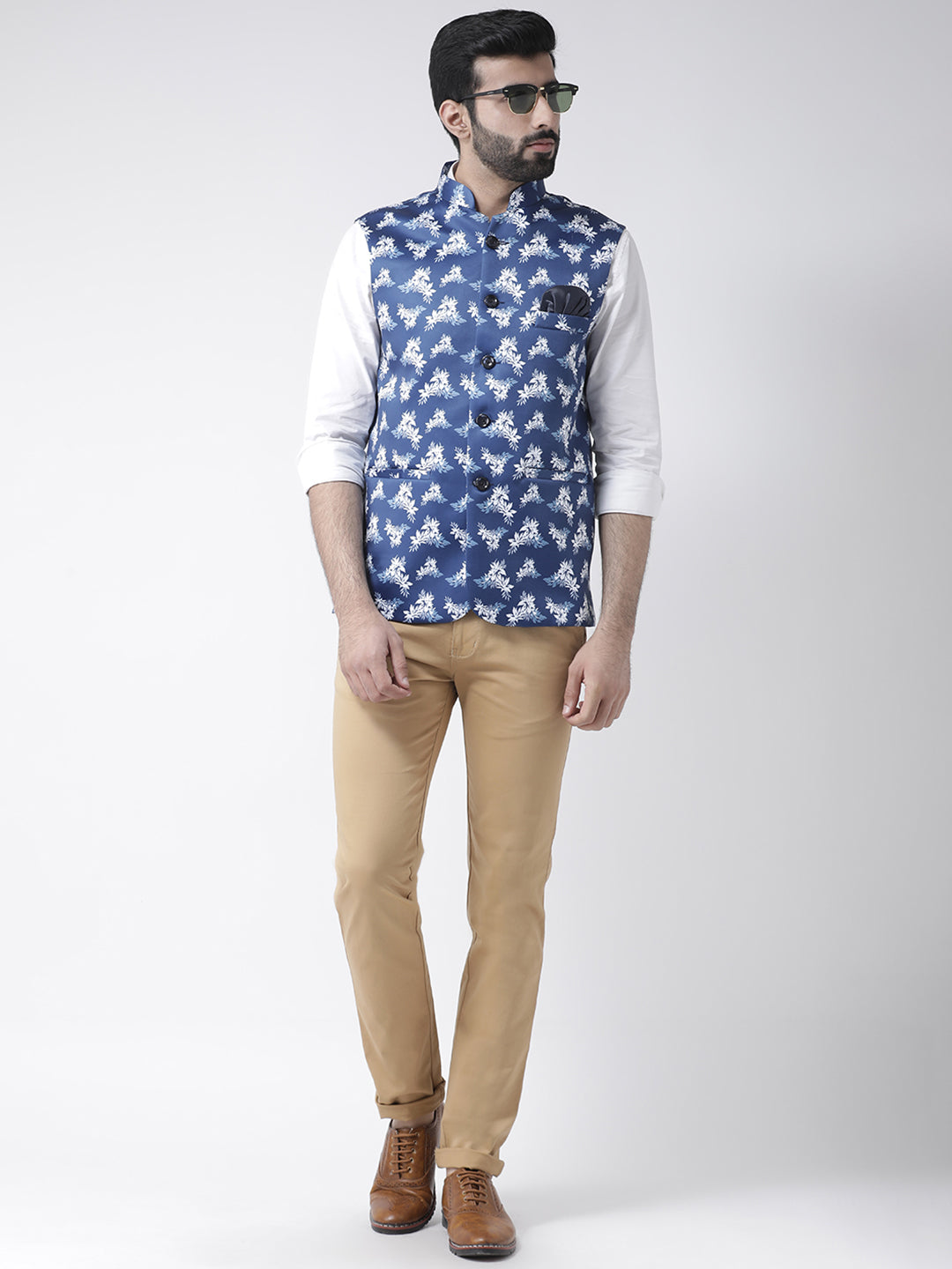 Hangup Men's Print Blend Formal Nehru Jacket