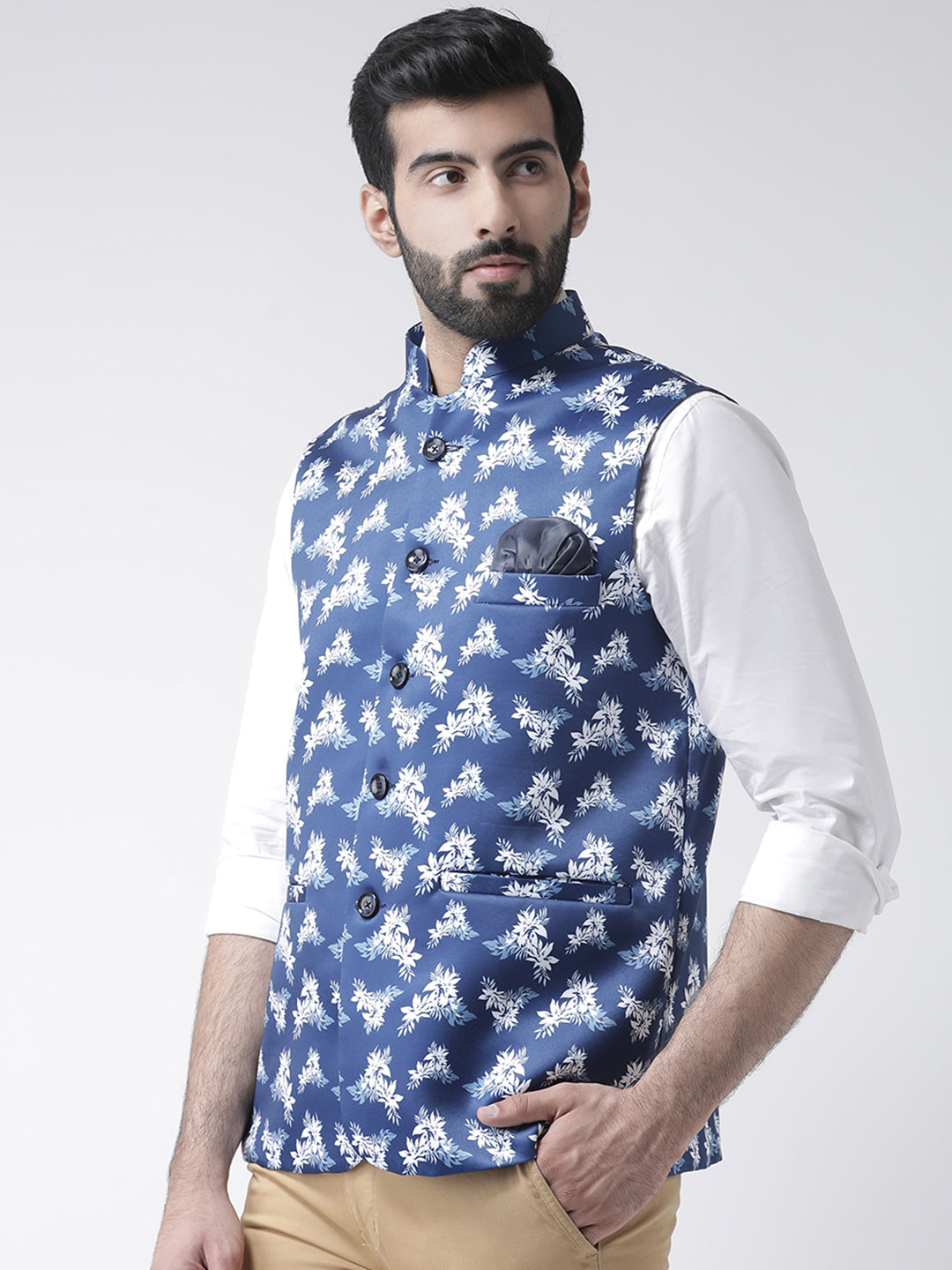 Hangup Men's Print Blend Formal Nehru Jacket