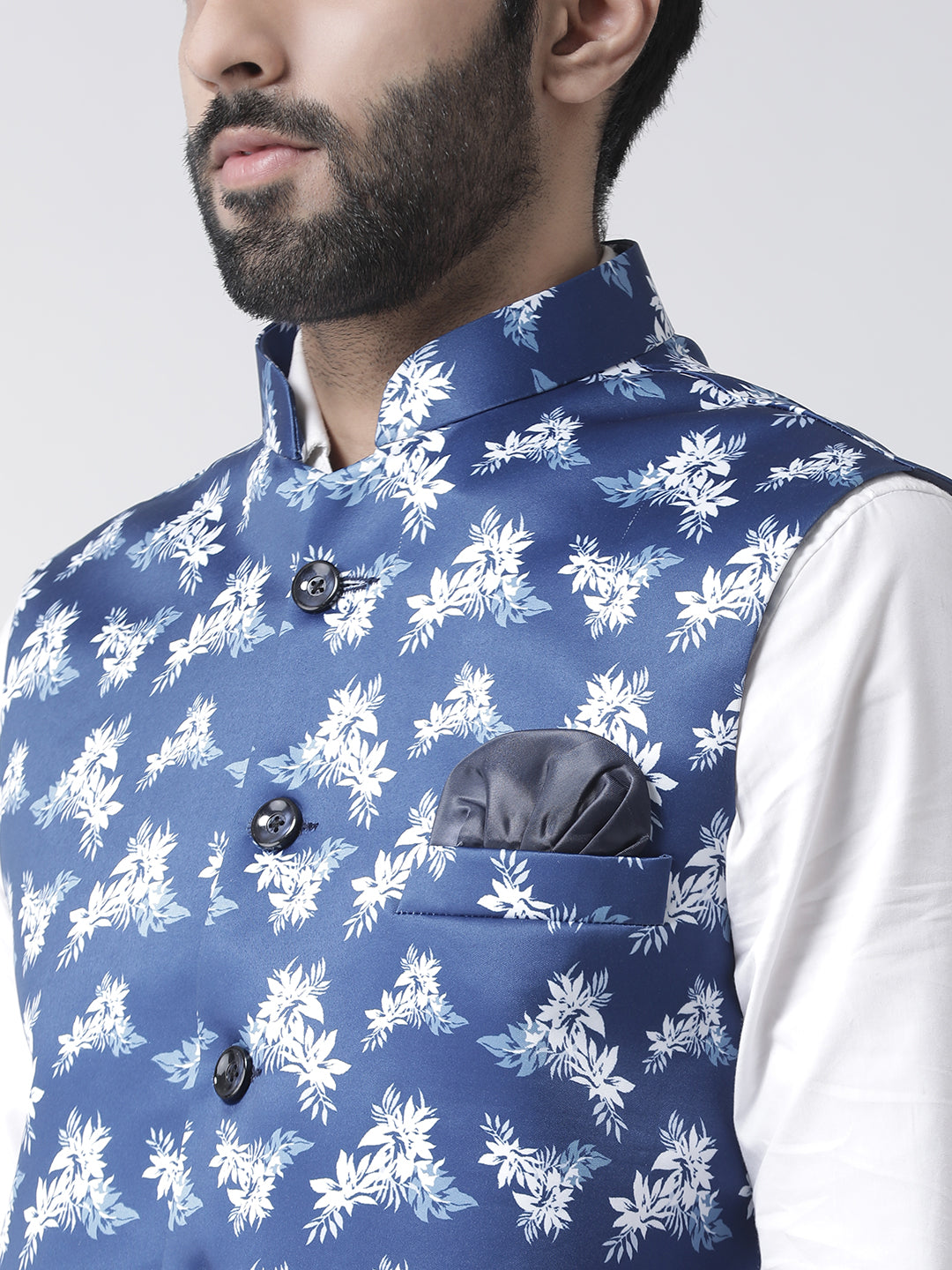 Hangup Men's Print Blend Formal Nehru Jacket