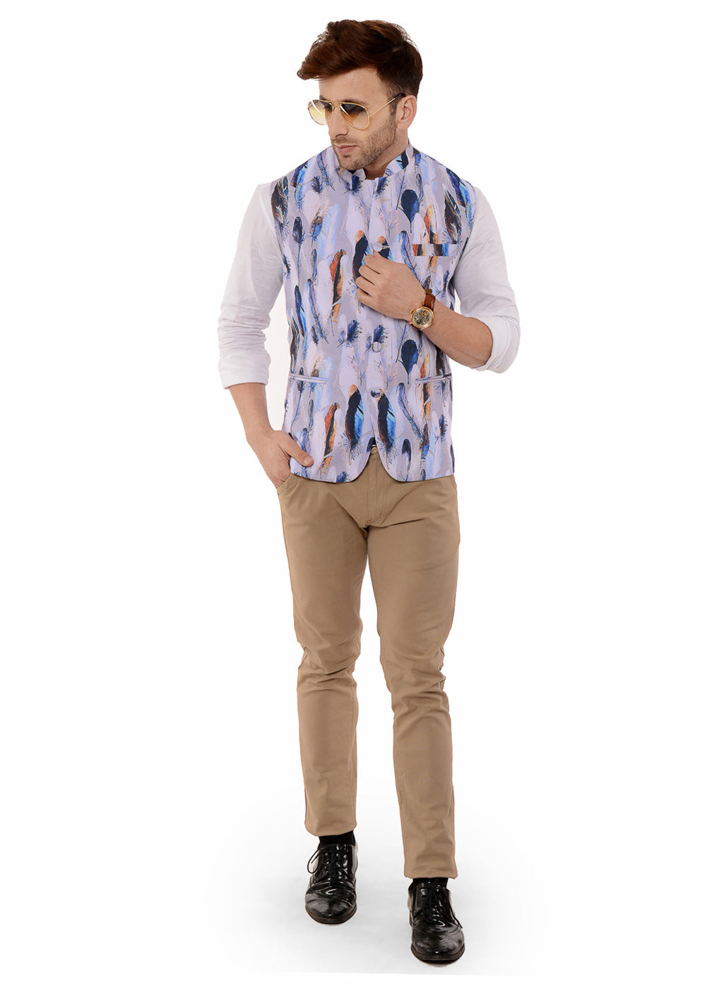 Hangup Men's Printed Blend Party WaistCoat