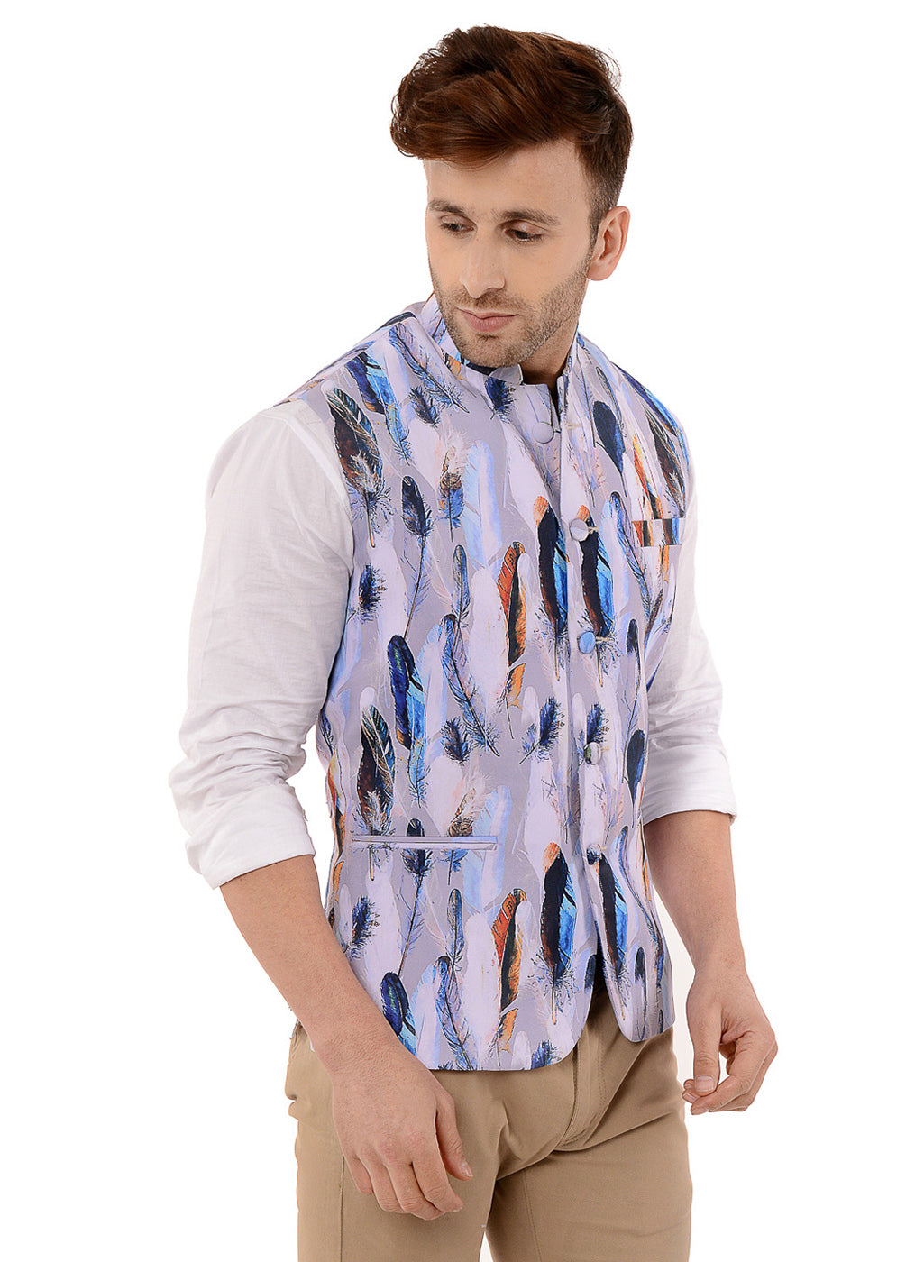 Hangup Men's Printed Blend Party WaistCoat