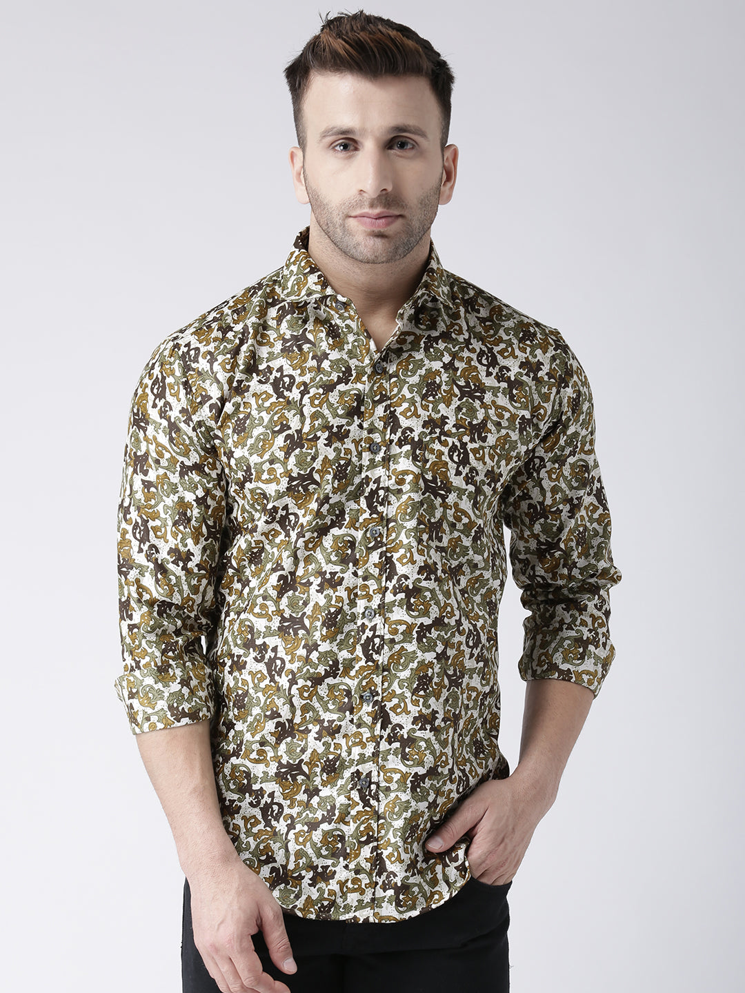 Hangup Men's Casual Printed Cotton Viscose Shirt