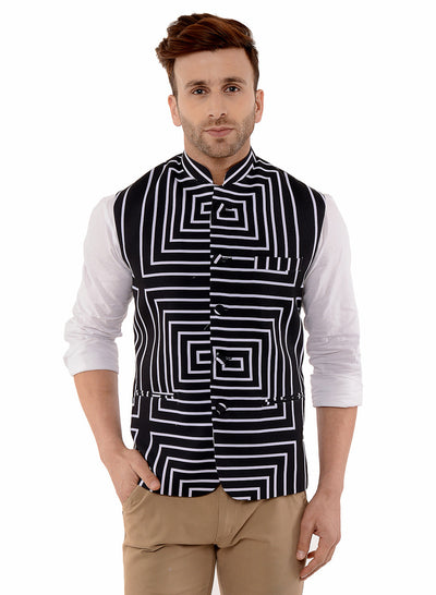 Hangup Men's Printed Blend Party WaistCoat