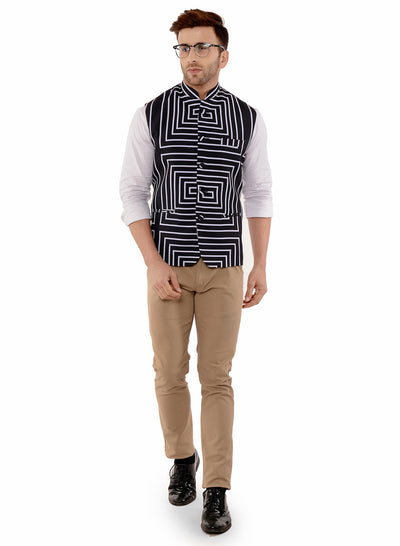 Hangup Men's Printed Blend Party WaistCoat