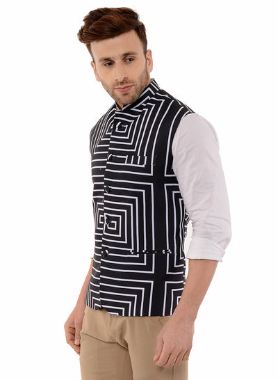 Hangup Men's Printed Blend Party WaistCoat