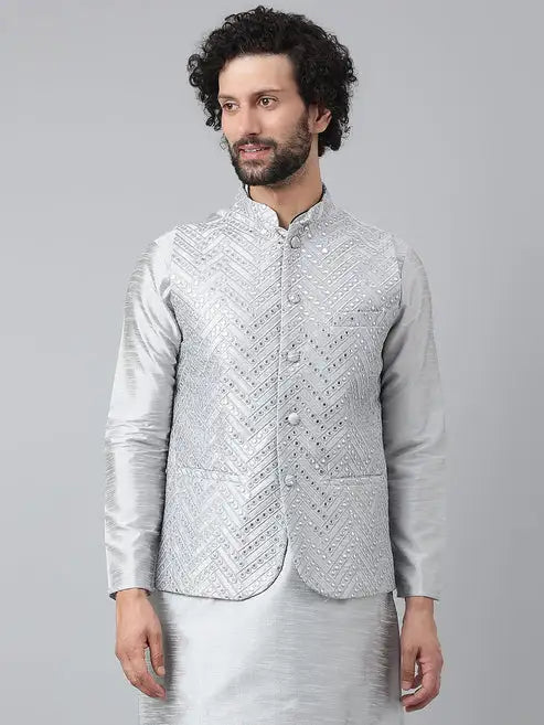 Hangup Men Casual Embroidered Nehru Jacket