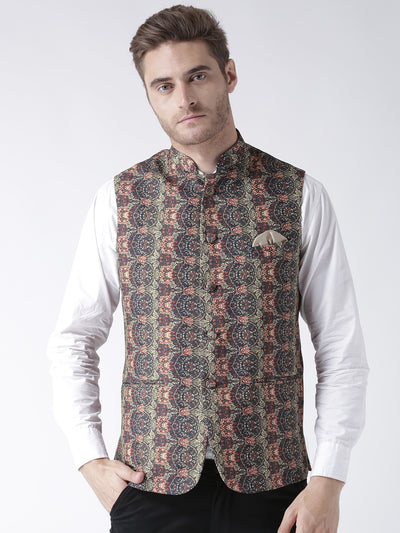 Hangup Men's Print Blend Formal WaistCoat