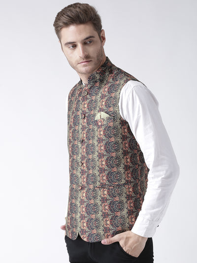 Hangup Men's Print Blend Formal WaistCoat