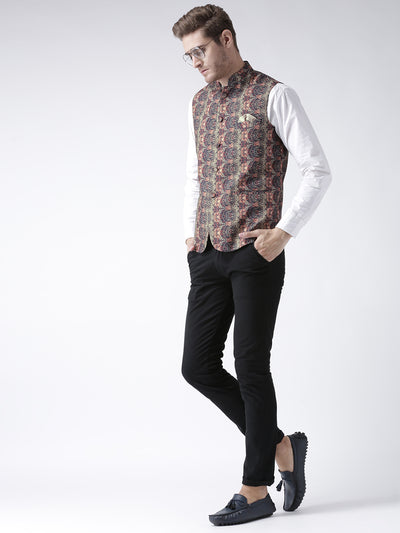 Hangup Men's Print Blend Formal WaistCoat