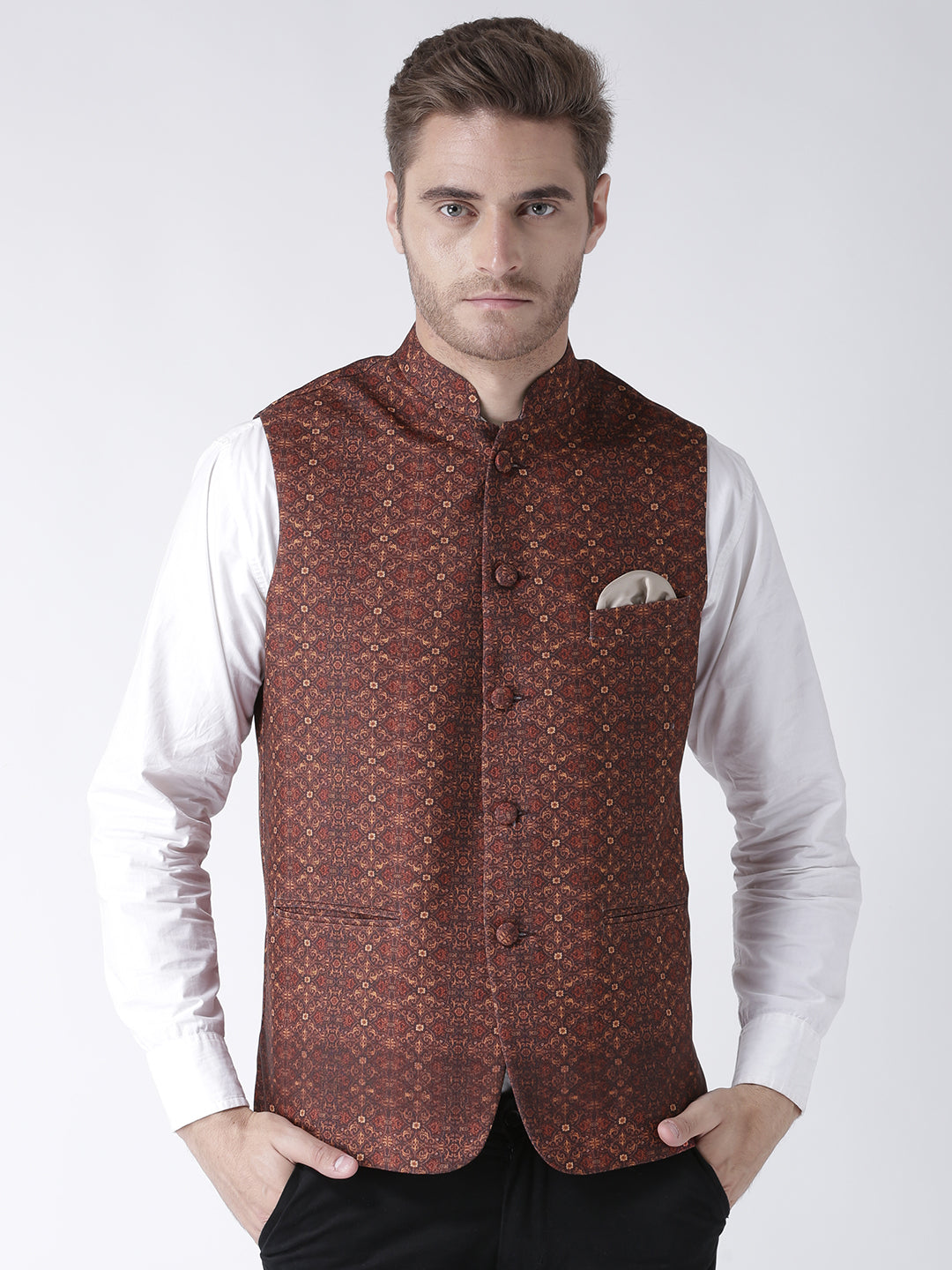 Hangup Men's Print Blend Formal WaistCoat