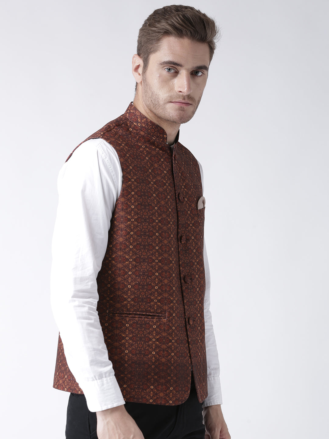 Hangup Men's Print Blend Formal WaistCoat