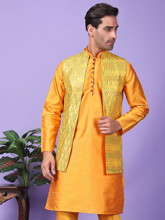 Hangup Men's Partywear Yellow Nehru