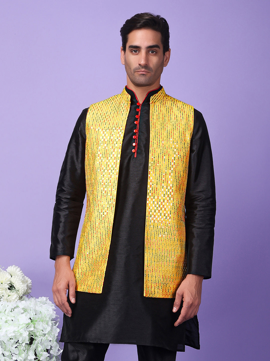 Hangup Men's Partywear Yellow Nehru