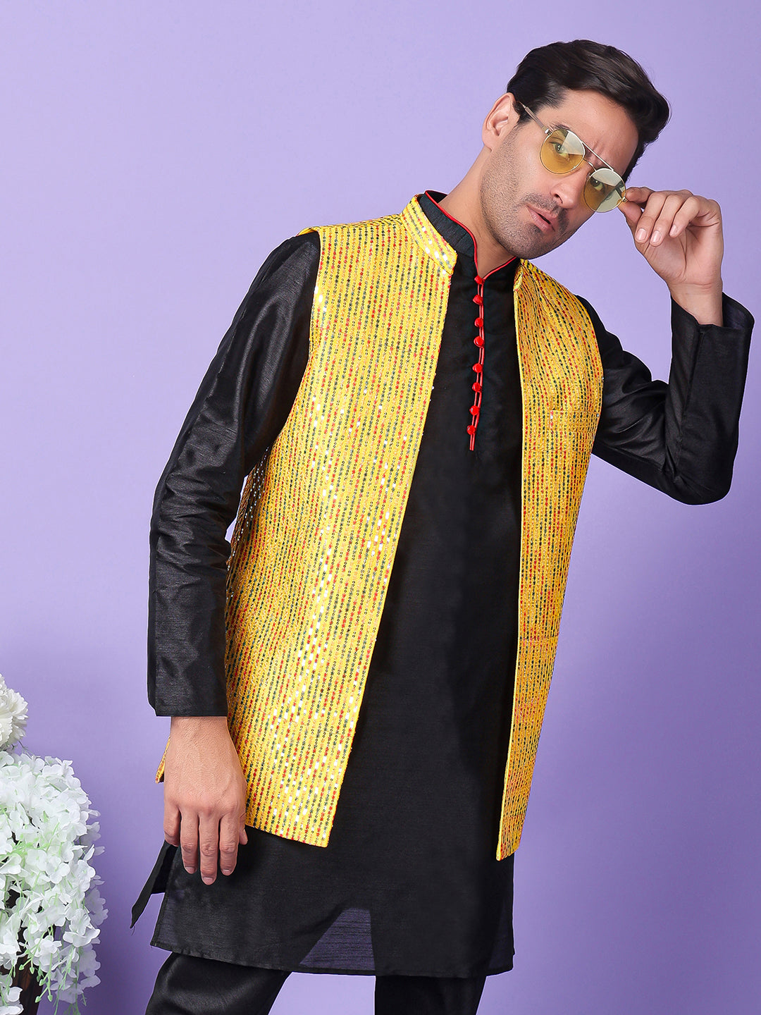 Hangup Men's Partywear Yellow Nehru