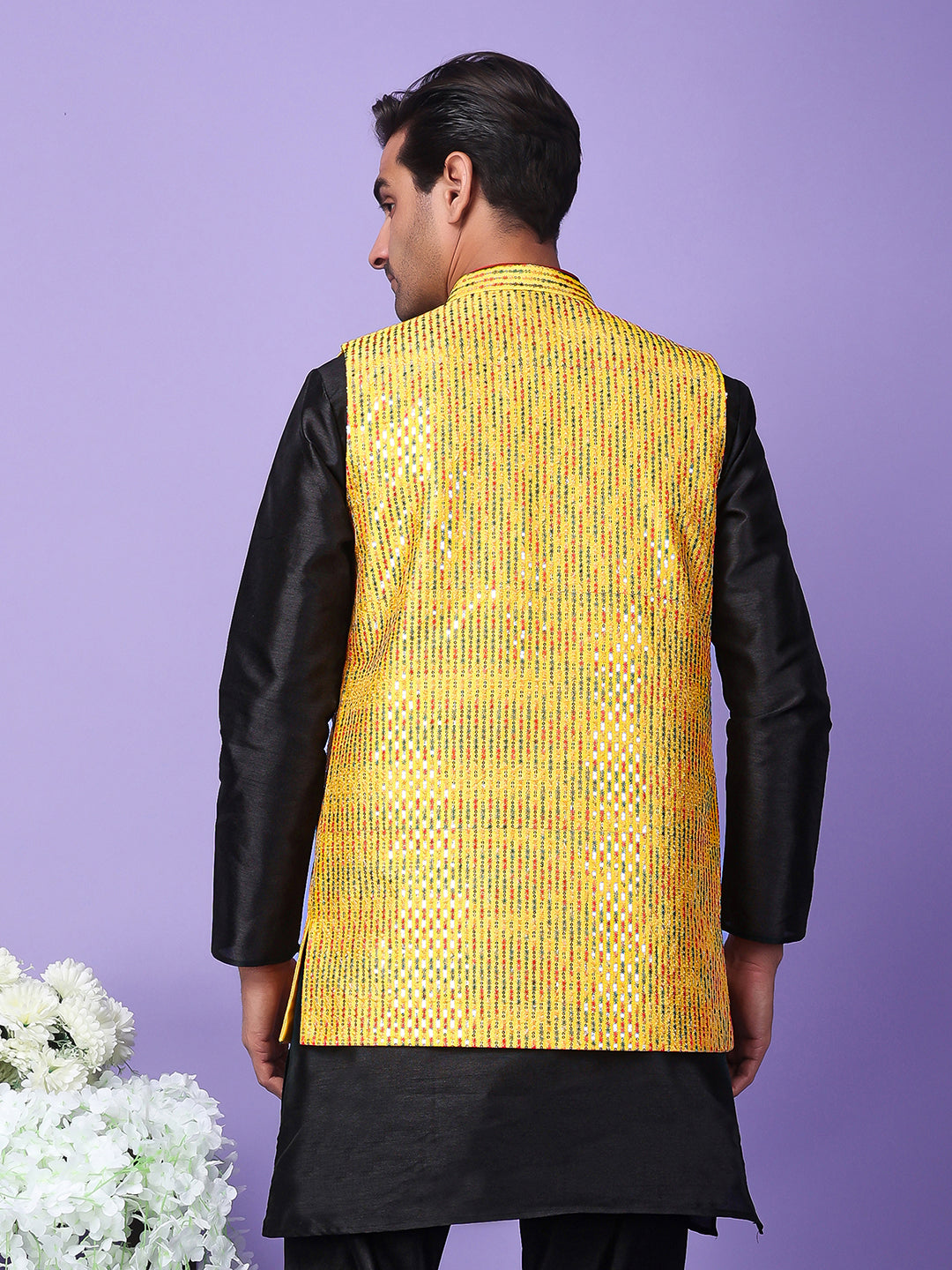 Hangup Men's Partywear Yellow Nehru