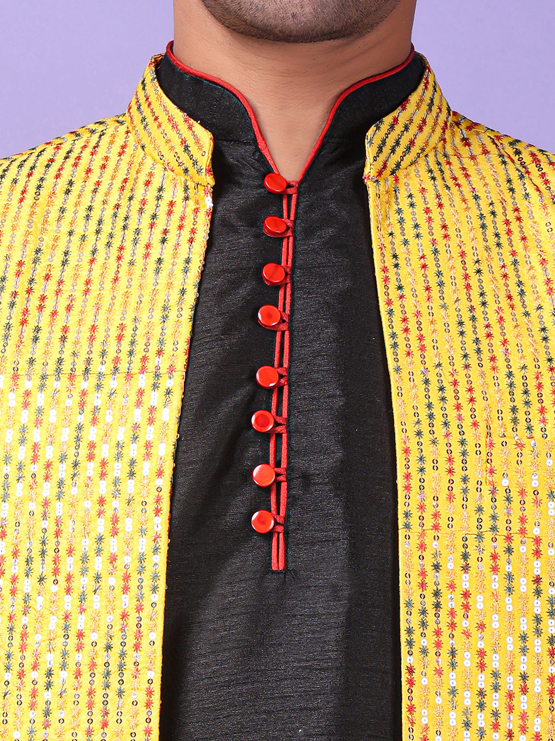 Hangup Men's Partywear Yellow Nehru