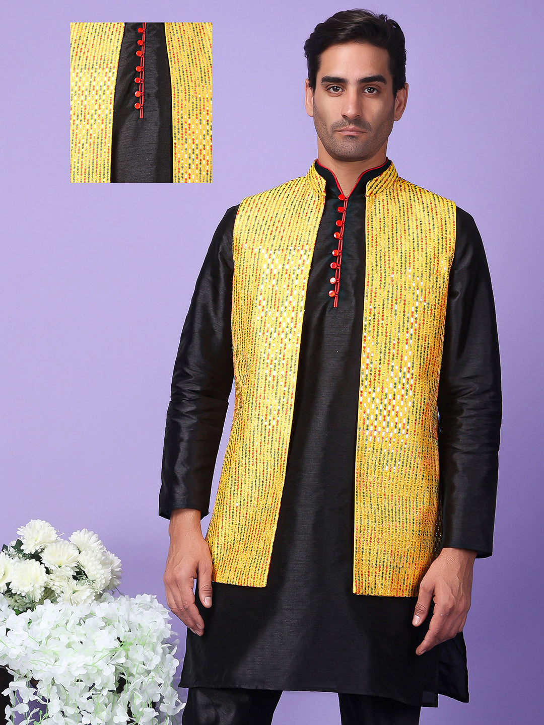 Hangup Men's Partywear Yellow Nehru