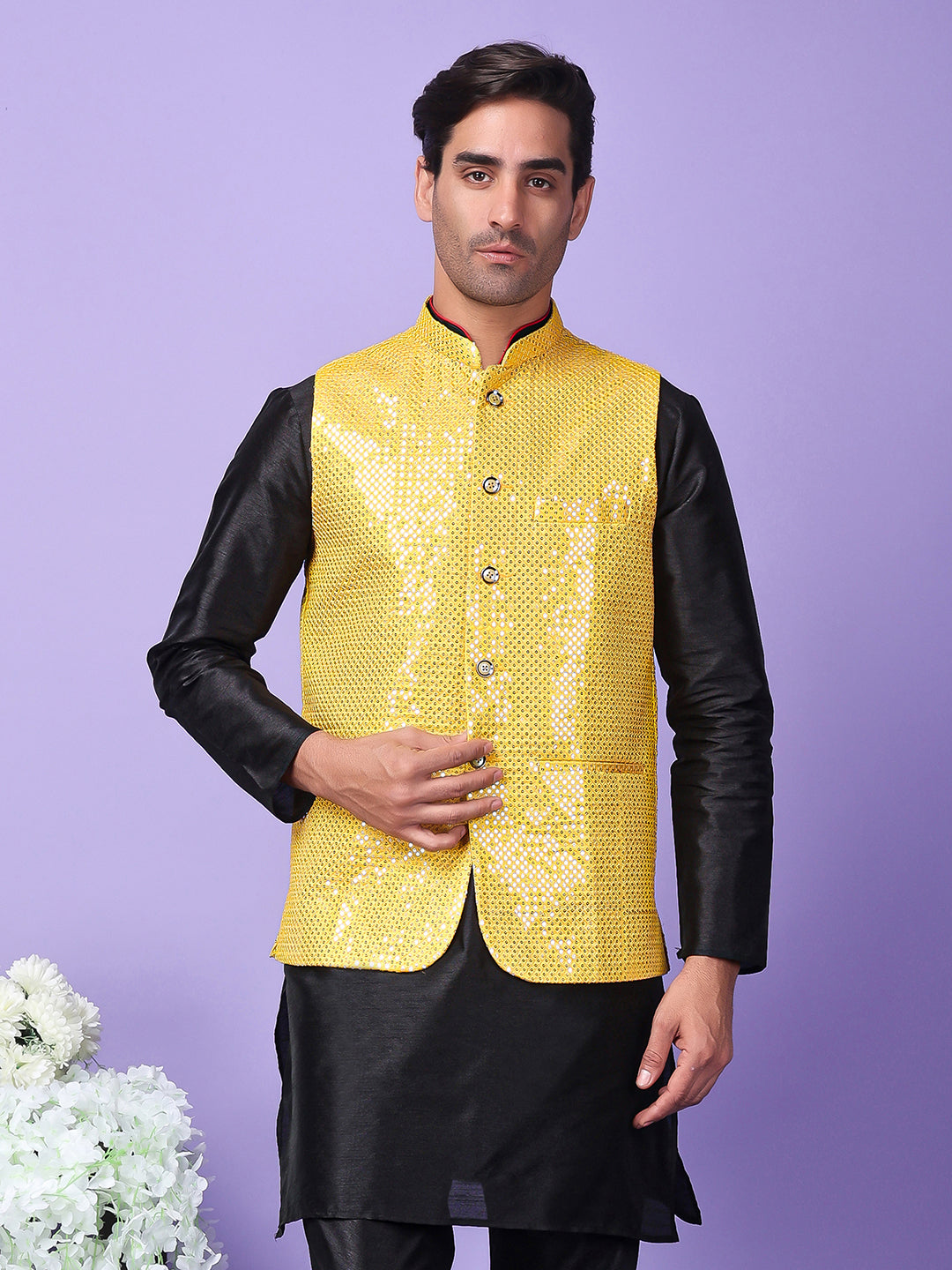 Hangup Men's Partywear Golden Nehru