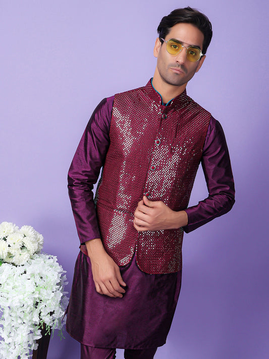 Hangup Men's Partywear Purple Nehru