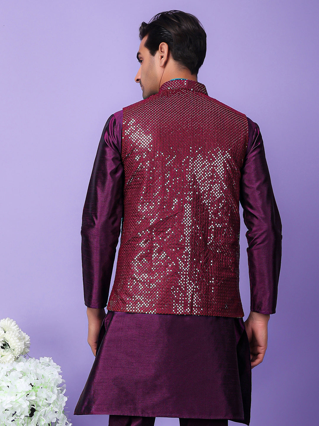 Hangup Men's Partywear Purple Nehru