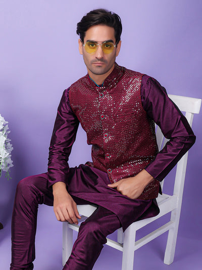 Hangup Men's Partywear Purple Nehru