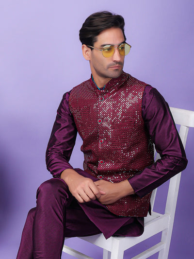 Hangup Men's Partywear Purple Nehru
