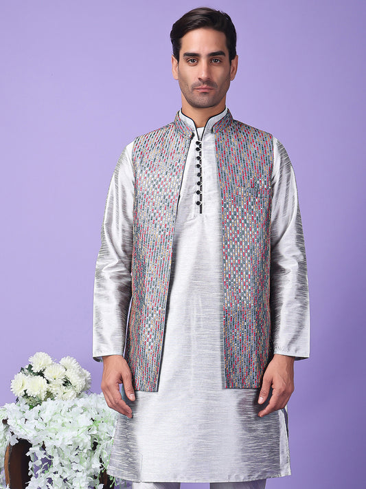 Hangup Men's Partywear Grey Nehru