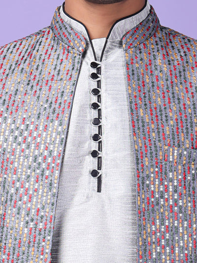 Hangup Men's Partywear Grey Nehru