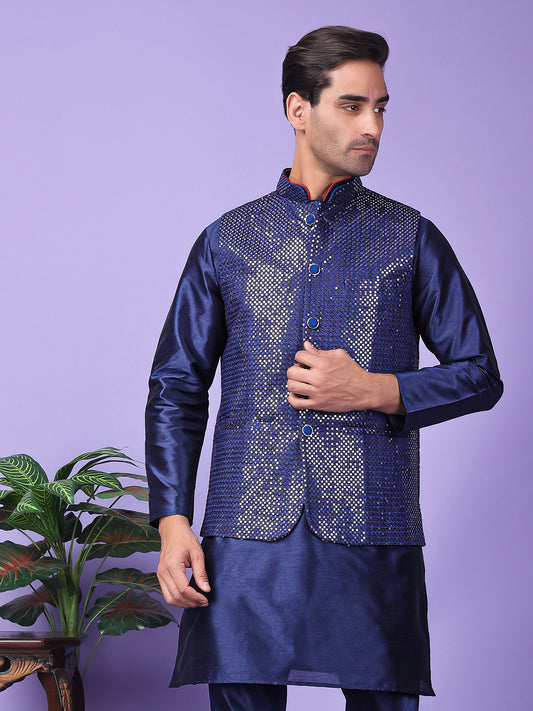 Hangup Men's Partywear DarkBlue Nehru