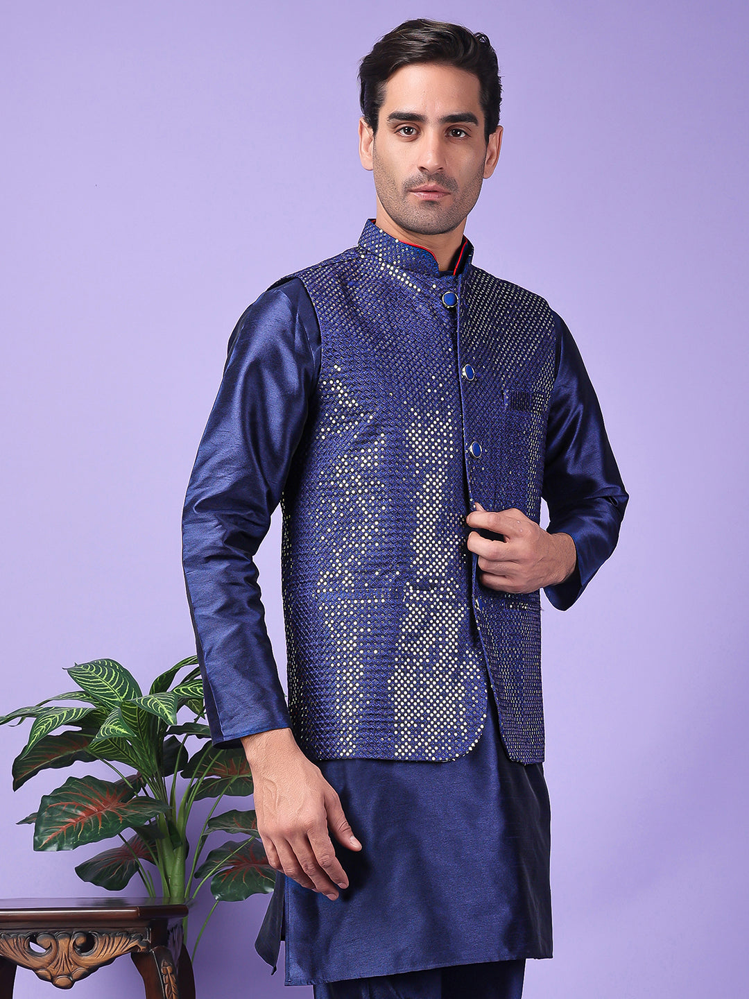 Hangup Men's Partywear DarkBlue Nehru