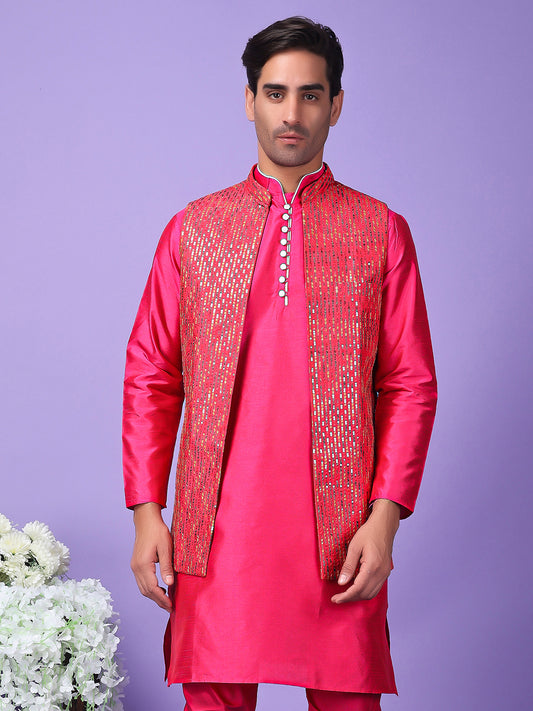 Hangup Men's Partywear Pink Nehru