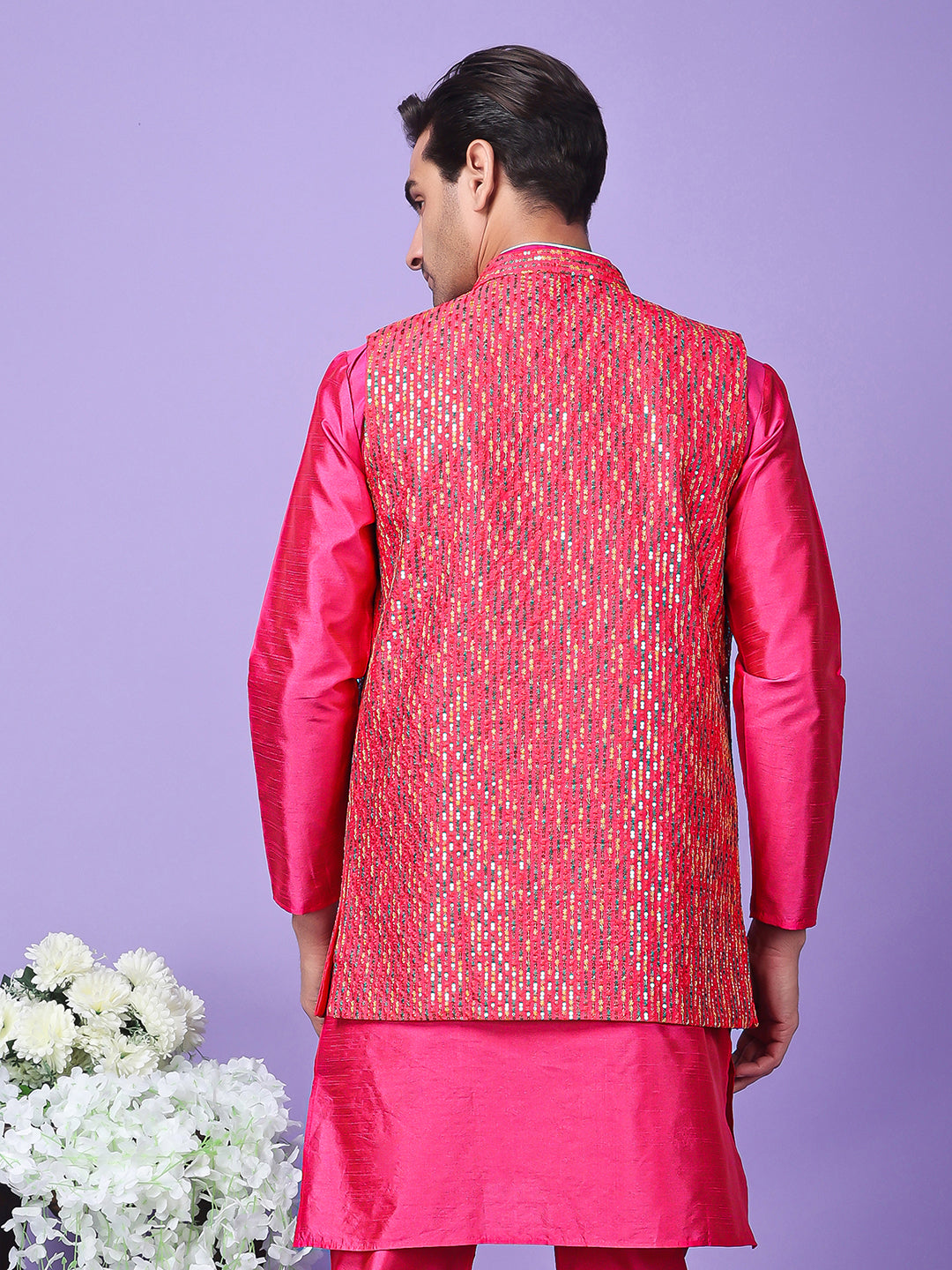 Hangup Men's Partywear Pink Nehru