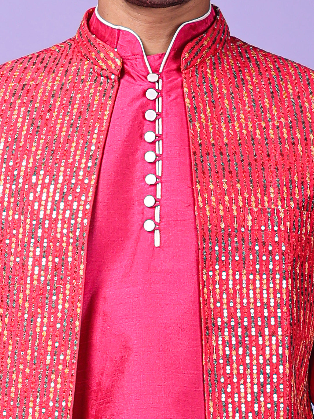 Hangup Men's Partywear Pink Nehru