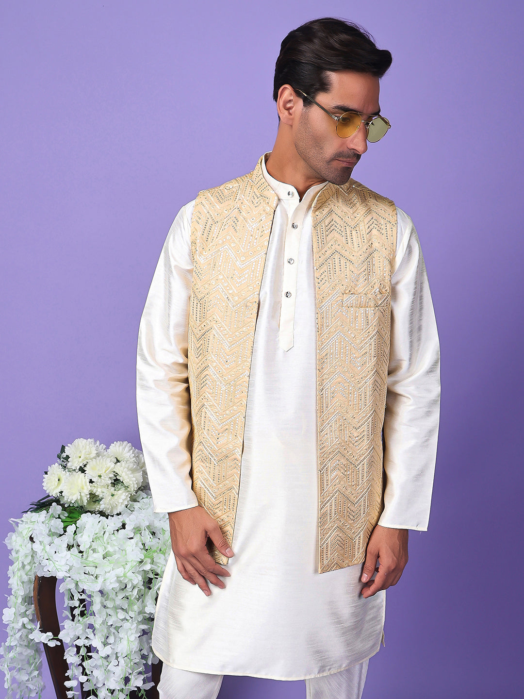 Hangup Men's Partywear Golden Nehru