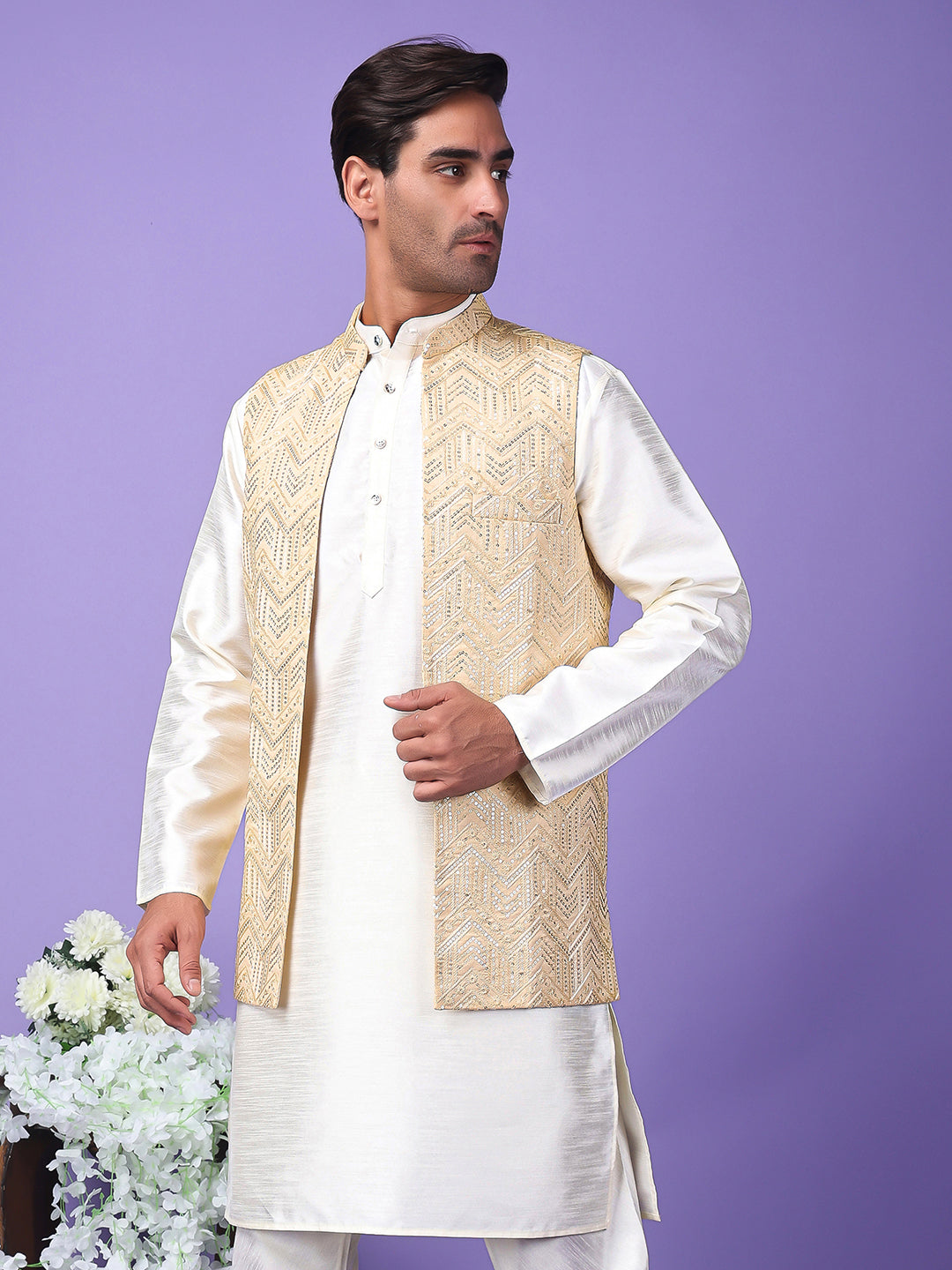 Hangup Men's Partywear Golden Nehru