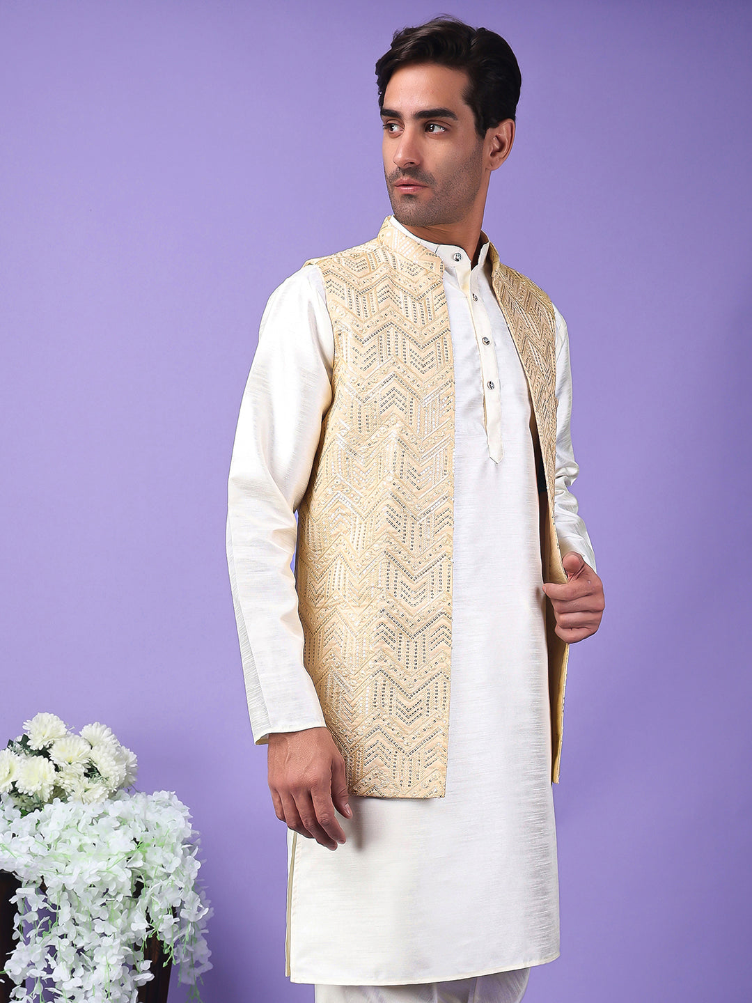 Hangup Men's Partywear Golden Nehru