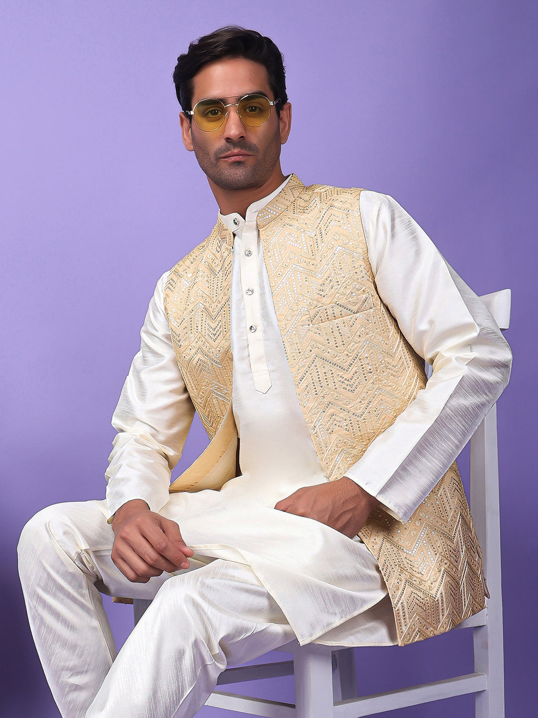 Hangup Men's Partywear Golden Nehru