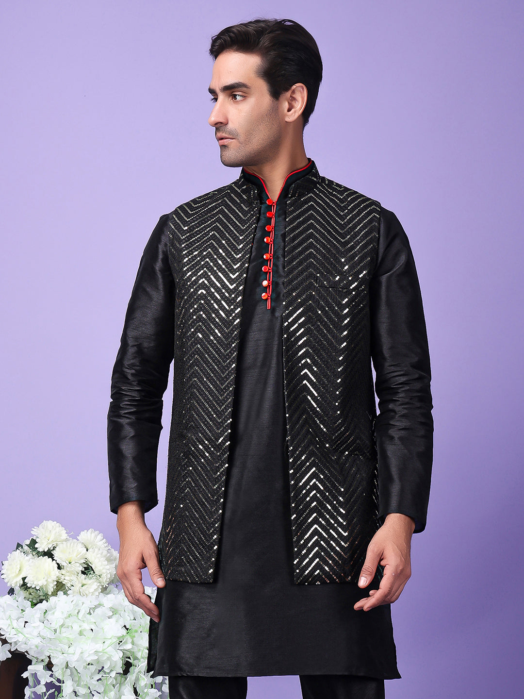 Hangup Men's Partywear Black Nehru