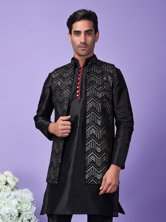 Hangup Men's Partywear Black Nehru