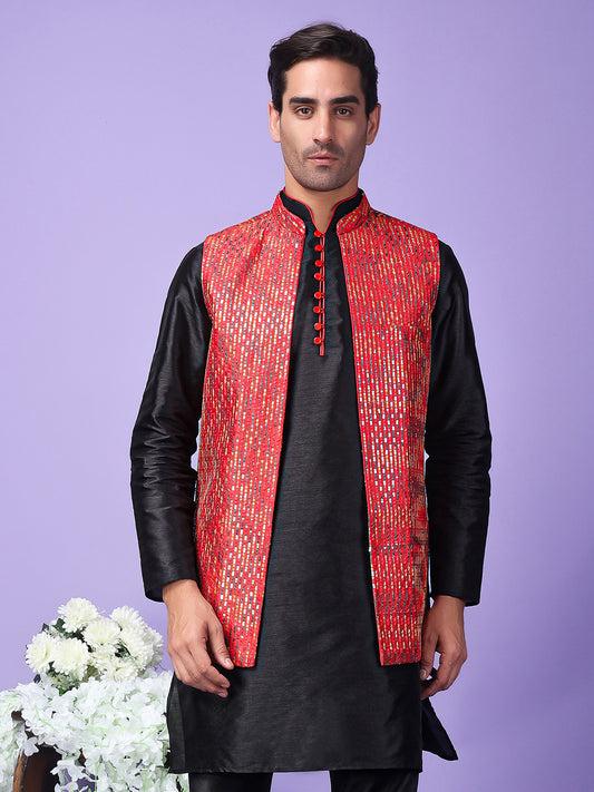 Hangup Men's Ethnic Partywear Nehru Jacket